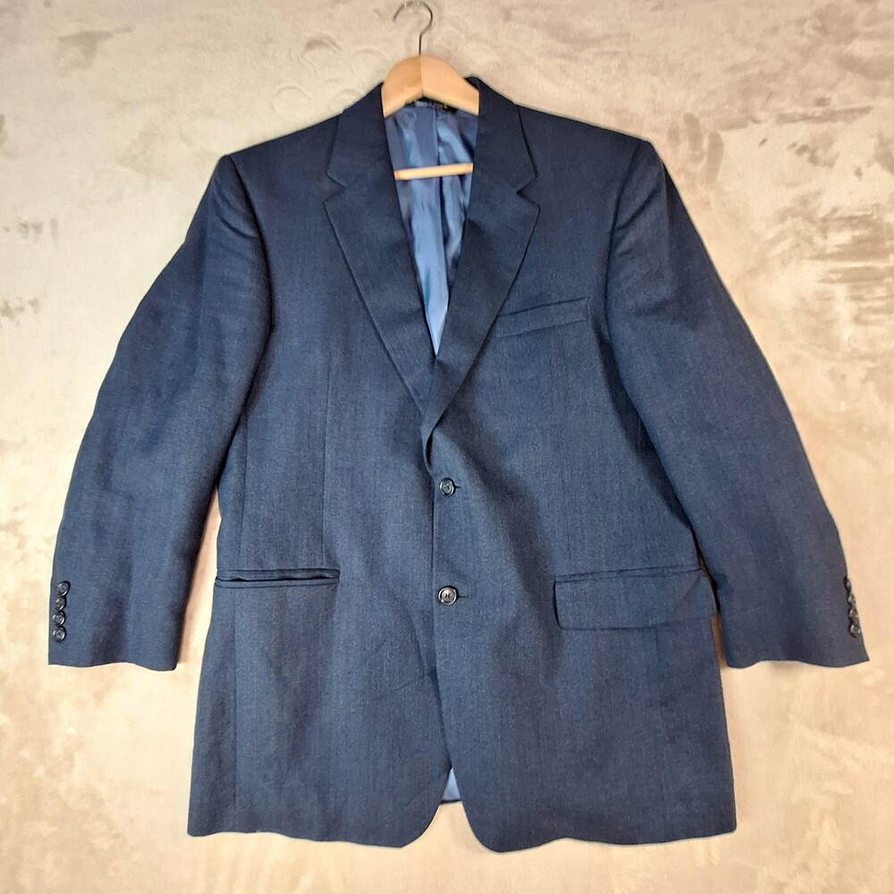 Jos A Bank Suit Jacket Mens 43R Blue Linen Wool Single Vent 3 Button Formal